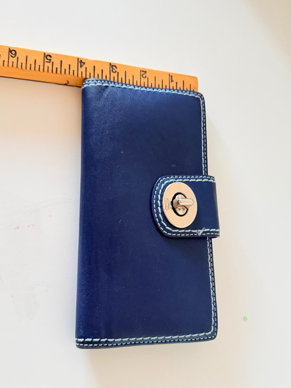 Coach Navy Wallet White Stiching - Picture 9 of 11